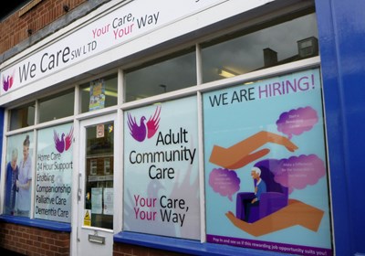 Fascia Sign In 3mm Aluminium Composite With Digitally Printed Graphics For We Care SW Ltd, Exeter