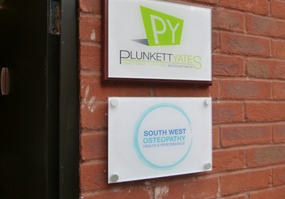 External 5mm Acrylic Business Plaques For Plunkett Yates & South West Osteopathy, Exeter By Signs Express (Exeter)