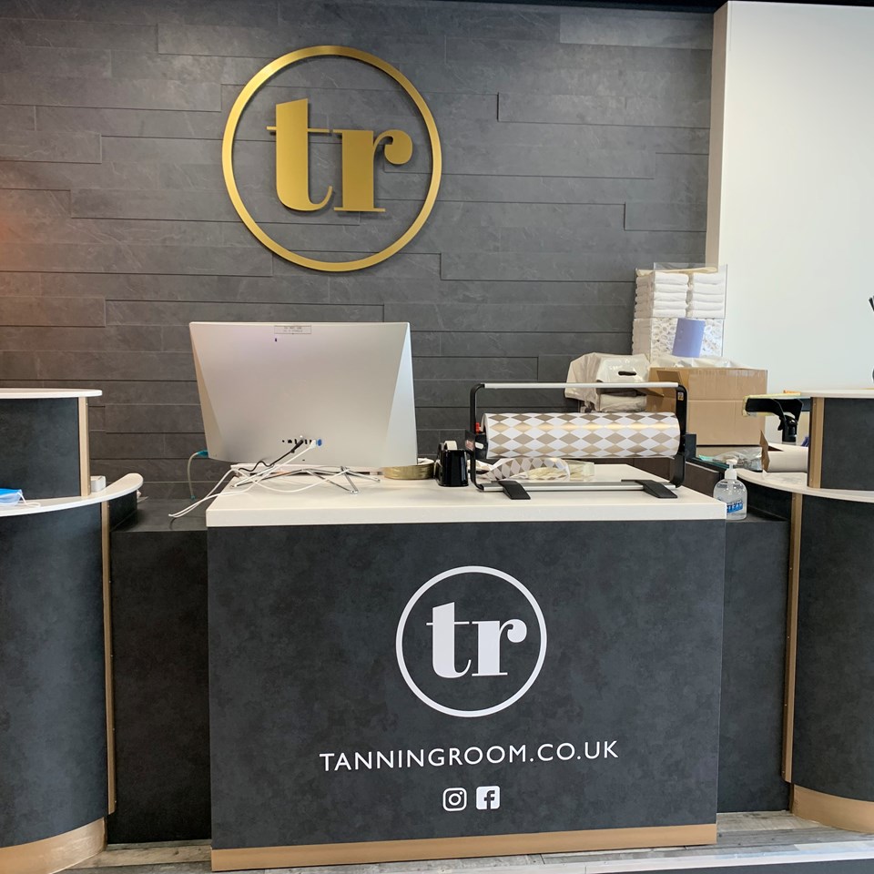 The Tanning Room Architectural Slate Effect Wrap For Office Reception Desk (Swindon)