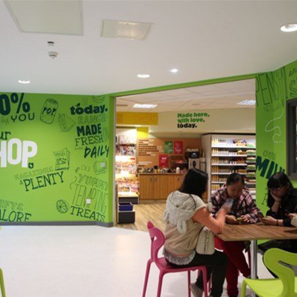 Student Shop Signs Express install vinyl graphics for student union shop