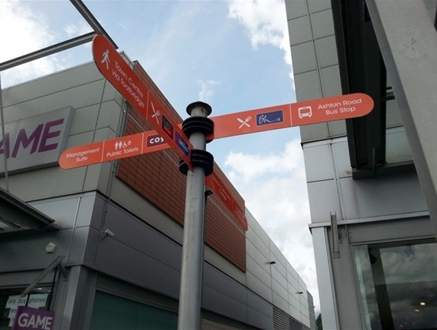 Finger Post Wayfinding Sign For A Shopping Centre Stockport