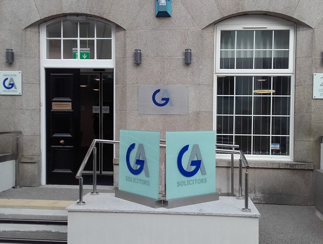 GA Solicitors Signage Plymouth With Glass Panel