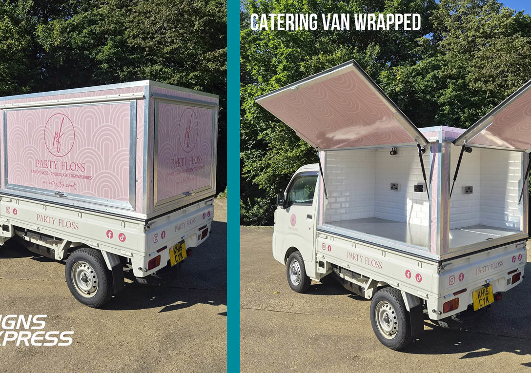 Party Floss mini food van wrapped by Signs Express Peterborough