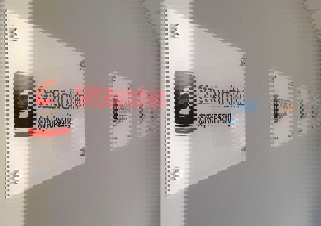 Internal 5mm acrylic plaques with flush cap fixings