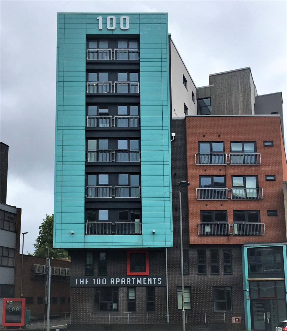 Built Up Aluminium Letters & Illuminated Fret Cut Tray The 100 Apartments Signs Express Leicester