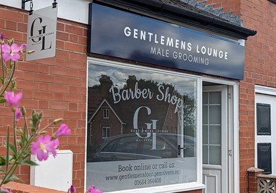 Gentleman's Lounge Barber Tray Sign & Window Graphics Malvern