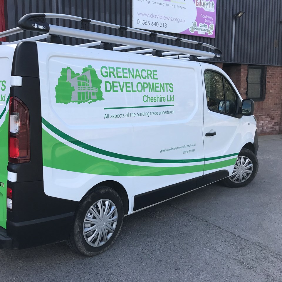 Greenacre Developments, van graphics, half wrap and cut vinyl logo design