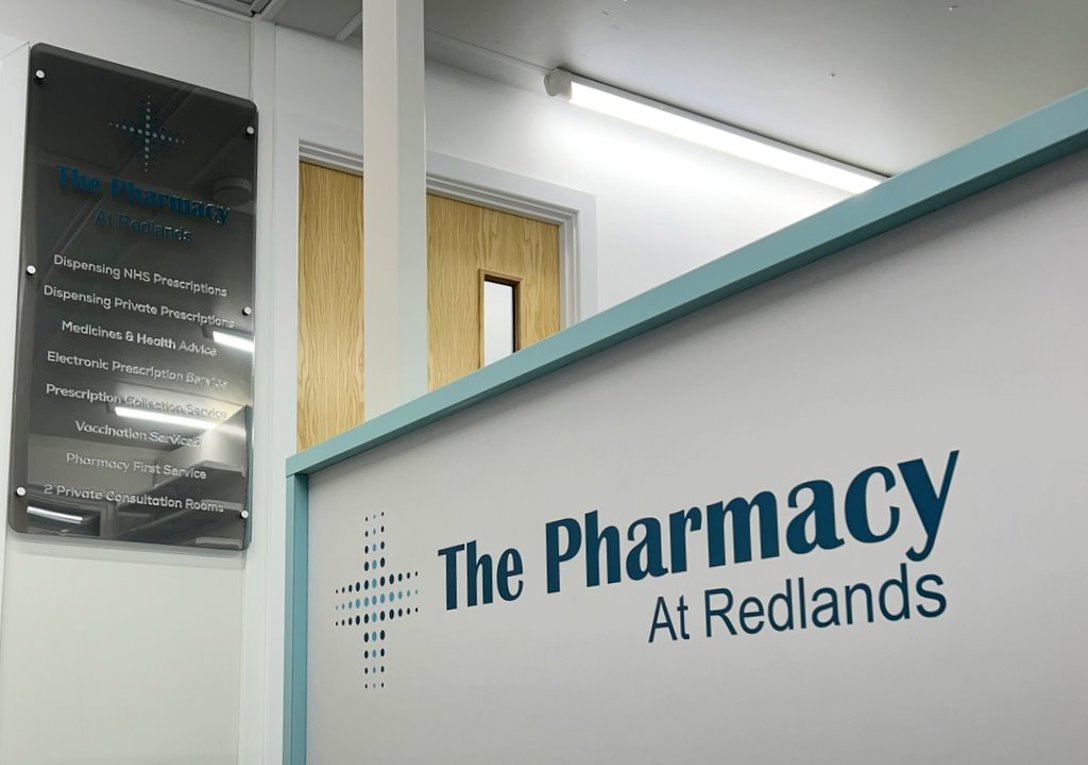 Cut Vinyl Text Desk Graphics & Acrylic Wall Mounted Service Panel