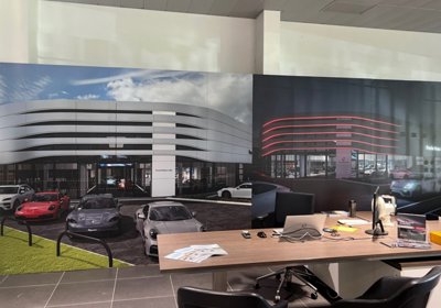 Temporary Interior Showroom Signage in 3mm Aluminium Composite With Full Colour Digital Printed Renders Of Proposed Showroom 