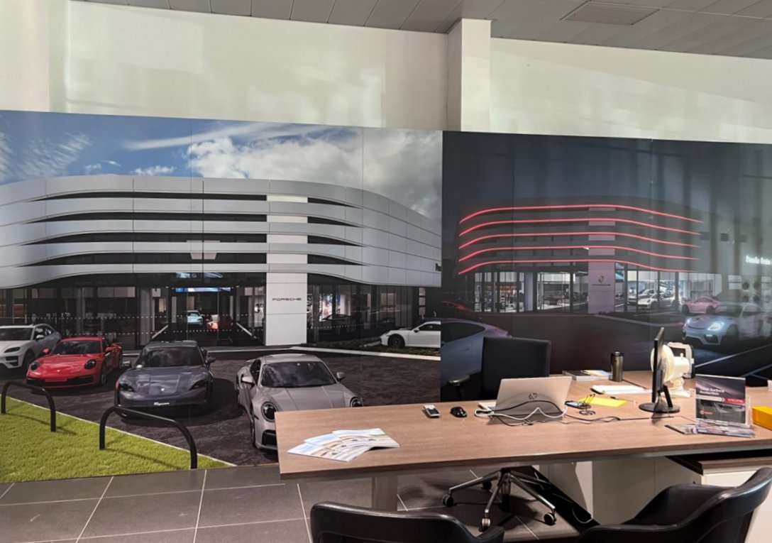 Temporary Interior Showroom Signage in 3mm Aluminium Composite With Full Colour Digital Printed Renders Of Proposed Showroom 
