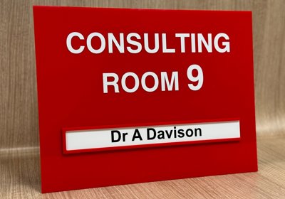 5mm Red Acrylic Door Sign With Slider Rail & Name Slats