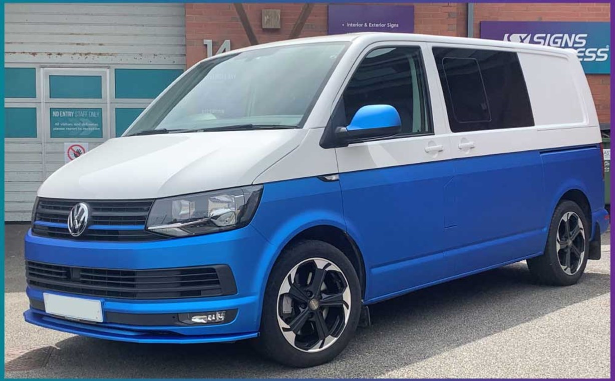 VW Transporter half wrap in blue plymouth
