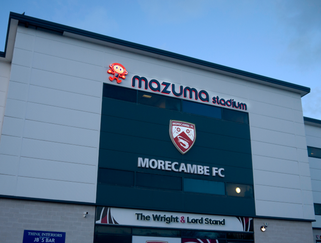 Morecambe FC - Mazuma Stadium Built up LED illuminated lettering and Logo