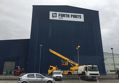 Forth Ports Leith Edinburgh, very large high level aluminium composite sign panel