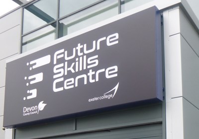 Outdoor Business Signs Powder Coated Aluminium Box Frame With LED Illumination For Future Skills Centre, Exeter