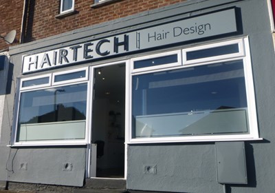 Salon Sign For Hairtech, Exeter  Incorporating Matt Grey Back Panel With Black Fret Cut Stand Off Aluminium Composite Letters by Signs Express (Exeter)