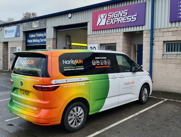 Vehicle wrap with multi coloured brand colours 
