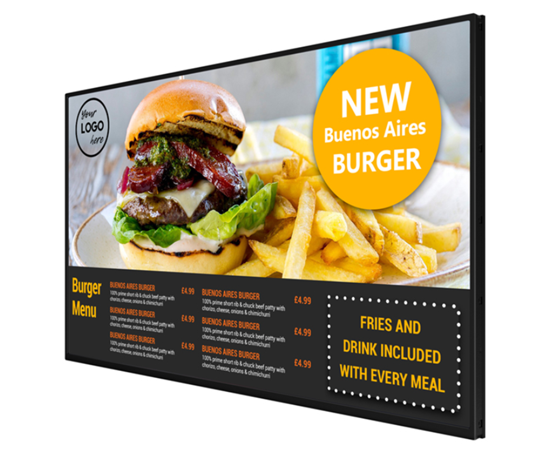 Digital screen menu boards