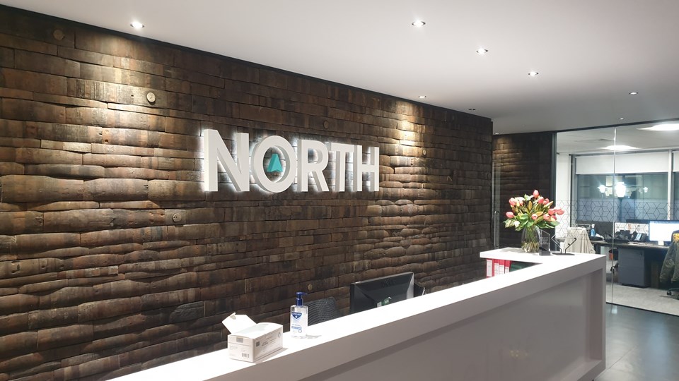 Interior Reception Logo Sign For North By Signs Express Glasgow