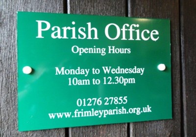 Parish Office Sign For Frimley Parish