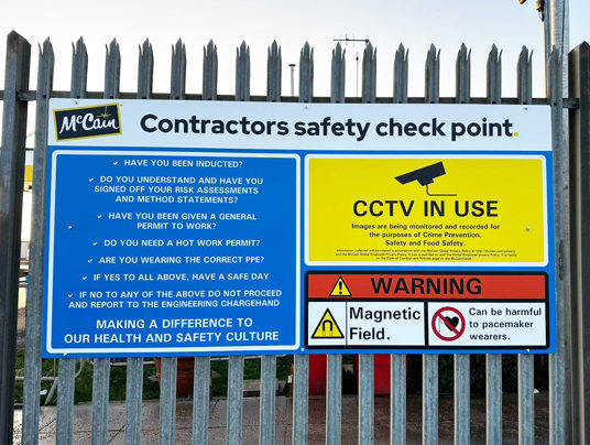 Site safety sign for McCain Foods