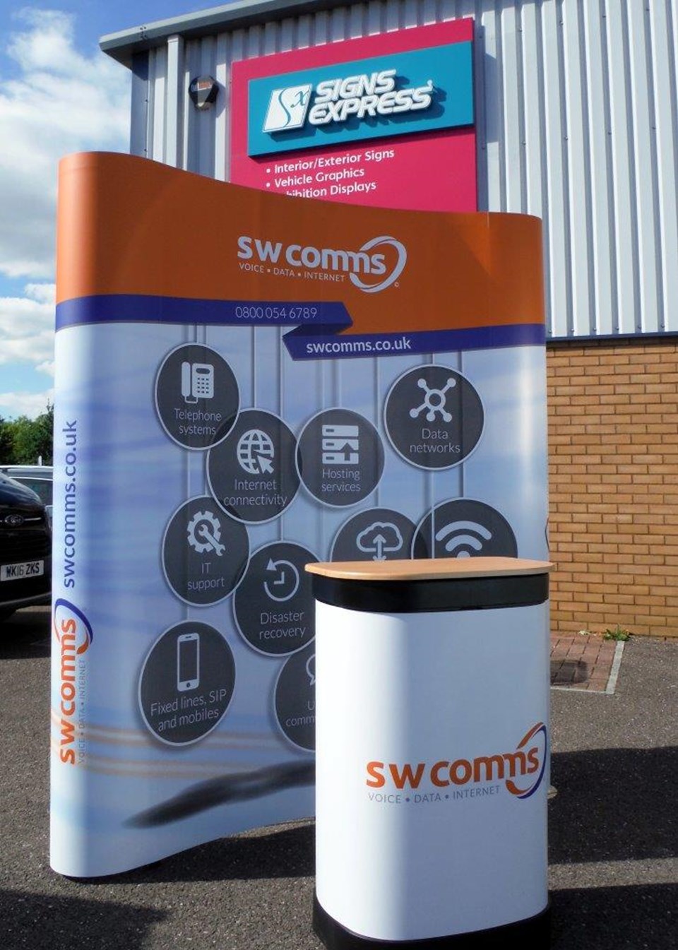 Curved Pop Up Exhibition Display With Transit Case And Table Top For SW Comms, Exeter