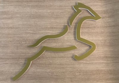 10mm Foamex Logo Face Wrapped In Gold Vinyl