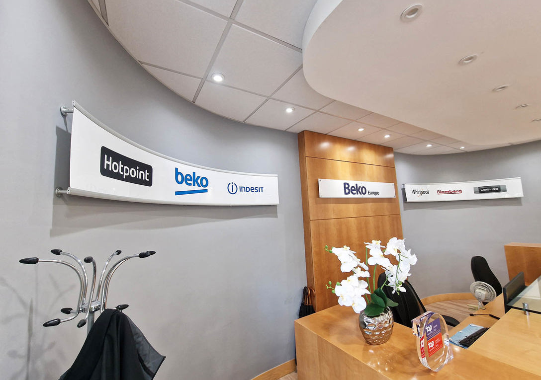 Beko branding office wall sign logos display