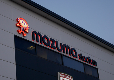Illuminated built up lettering for the Mazuma Stadium Morecambe FC