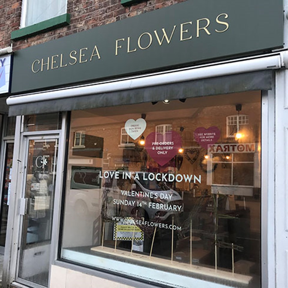 Shop Tray Sign And Window Graphics For Chelsea Flowers Wilmslow By Signs Express Macclesfield