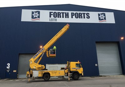 Forth Ports Leith Edinburgh, very large high level aluminium composite sign panel (1)