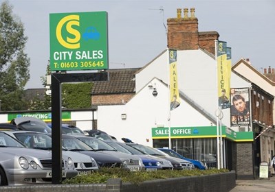 City Sales Suspended Sign On Forecourt Norwich
