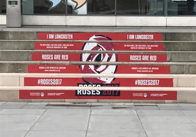 Exterior stair riser graphics for Lancaster Students Union