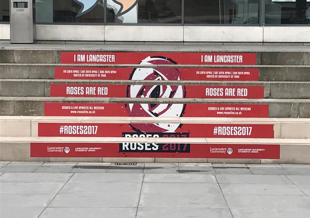 Exterior stair riser graphics for Lancaster Students Union