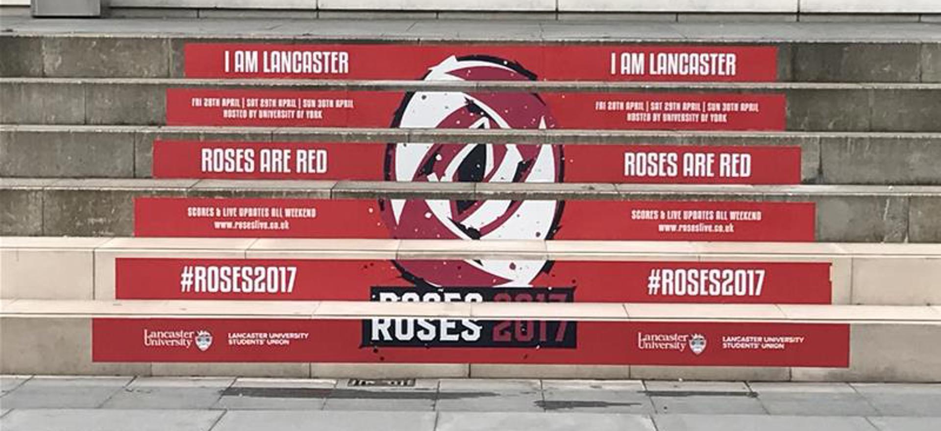 Exterior stair riser graphics for Lancaster Students Union
