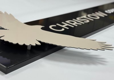 Aluminium Tray Sign With Gloss Laminated Digital Print in Brown & Cream With Contour Cut Buzzard