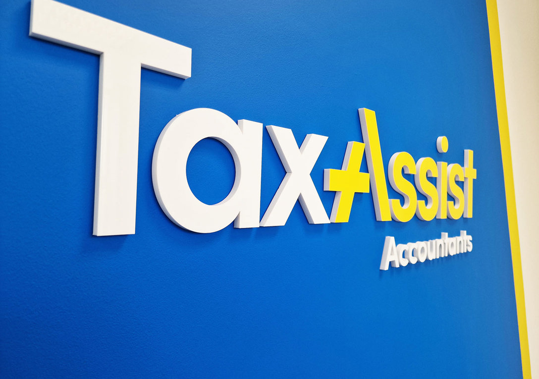 Acrylic lettering wall sign for Tax Assist by Signs Express Peterborough