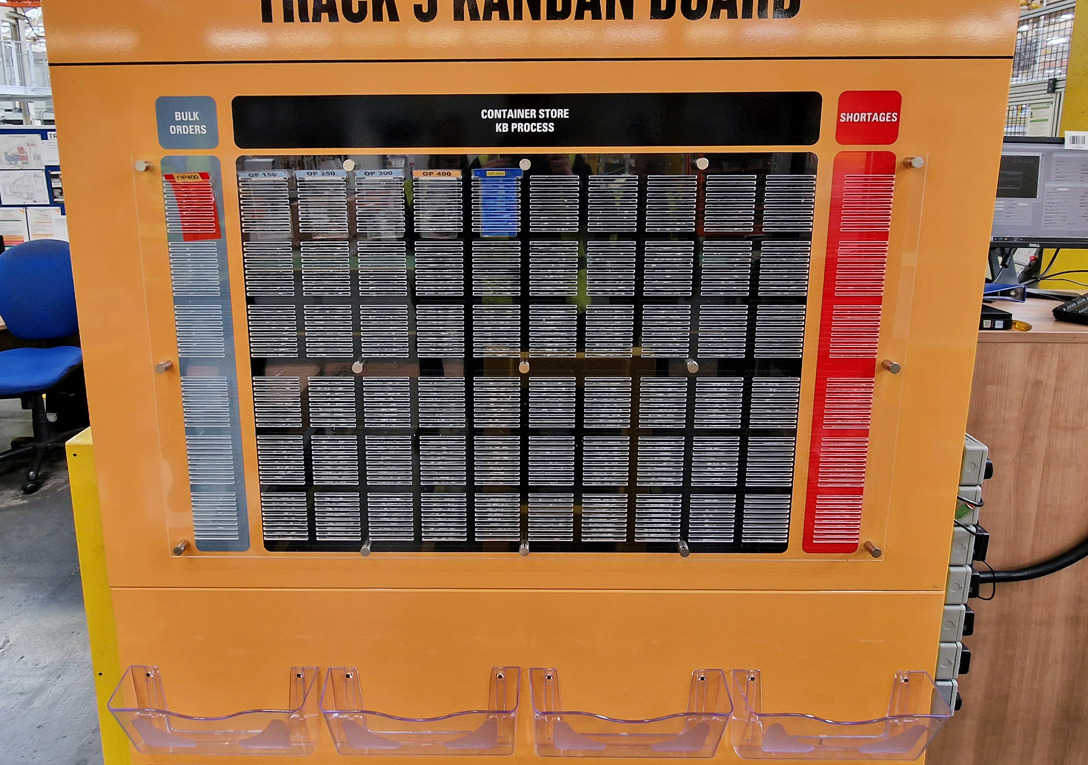 Factory sign with acrylic T card slot grid and document holders