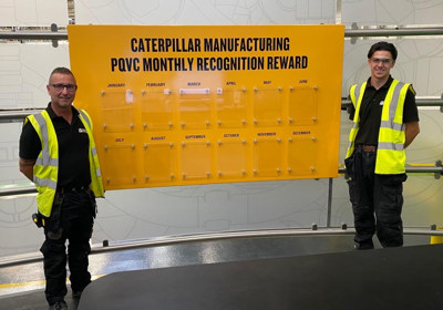 Reward board for Caterpillar Manufacturing department with acrylic displays