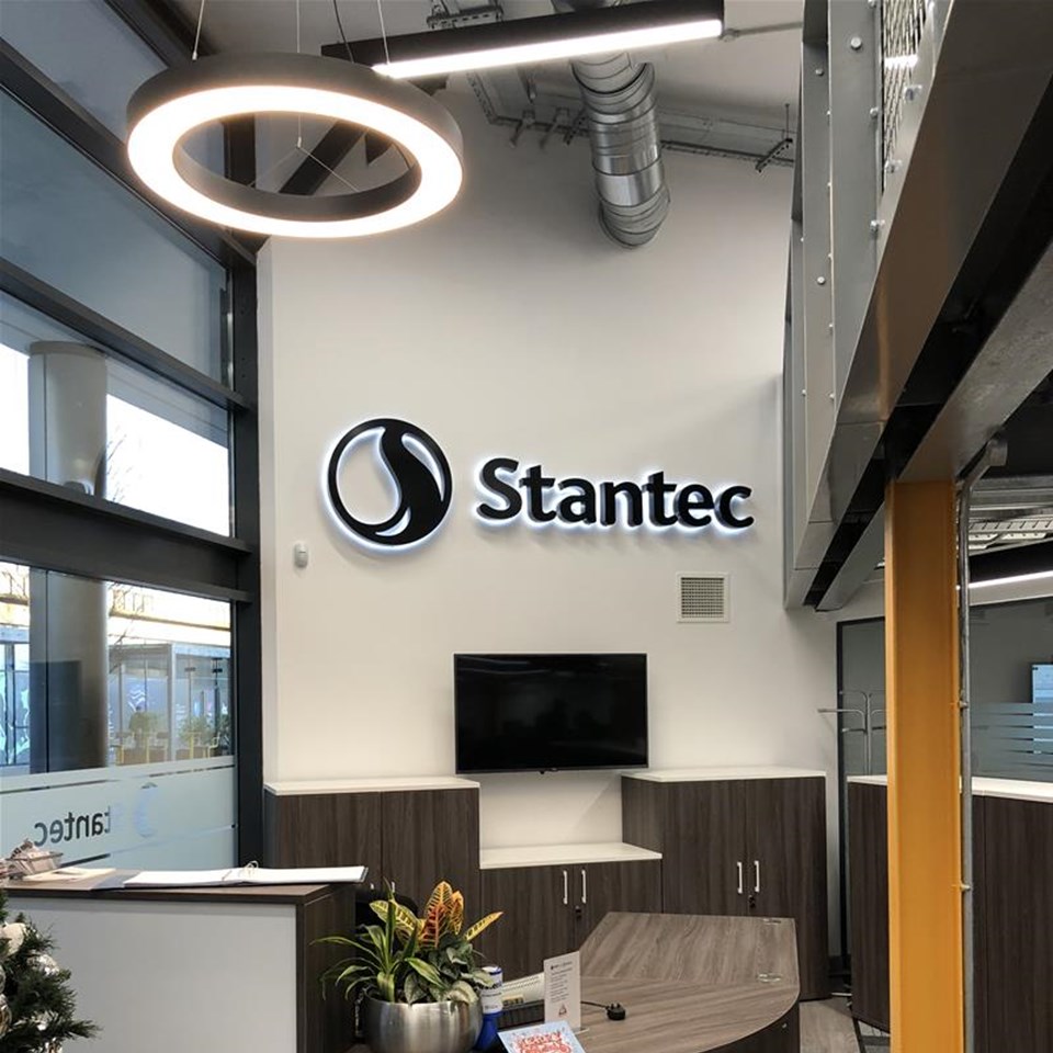 Stantec Illuminated Reception Sign Warrington