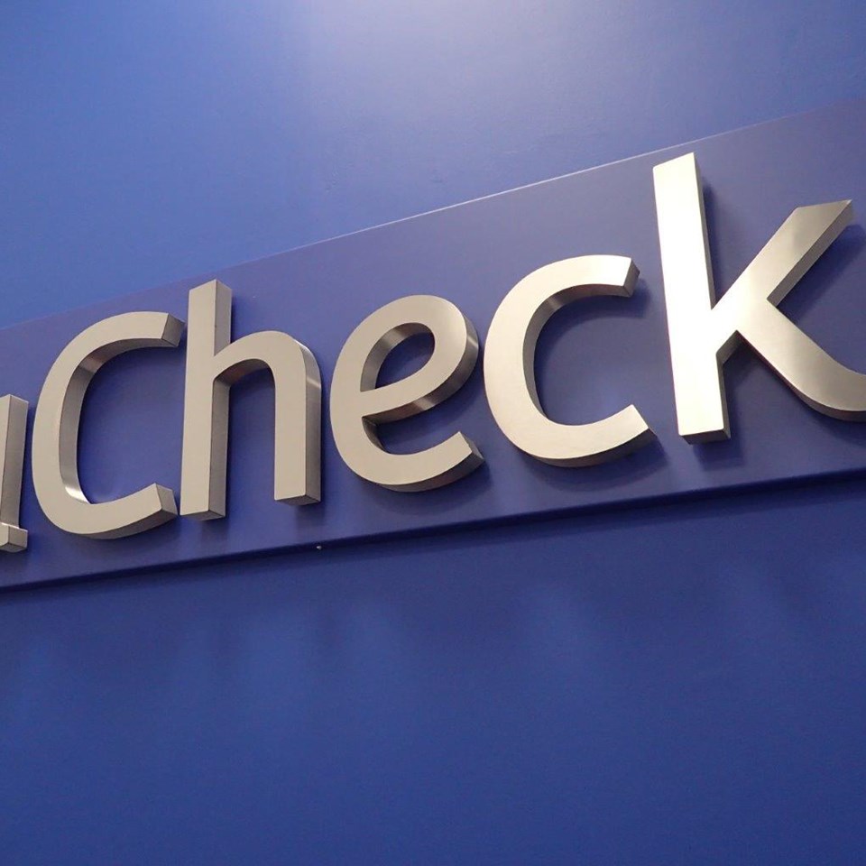Interior Display Signs Built Up Brushed Stainless Steel Letters With White Halo Illumination Mounted On An Aluminium Composite Sign Tray For UCheck, Exeter