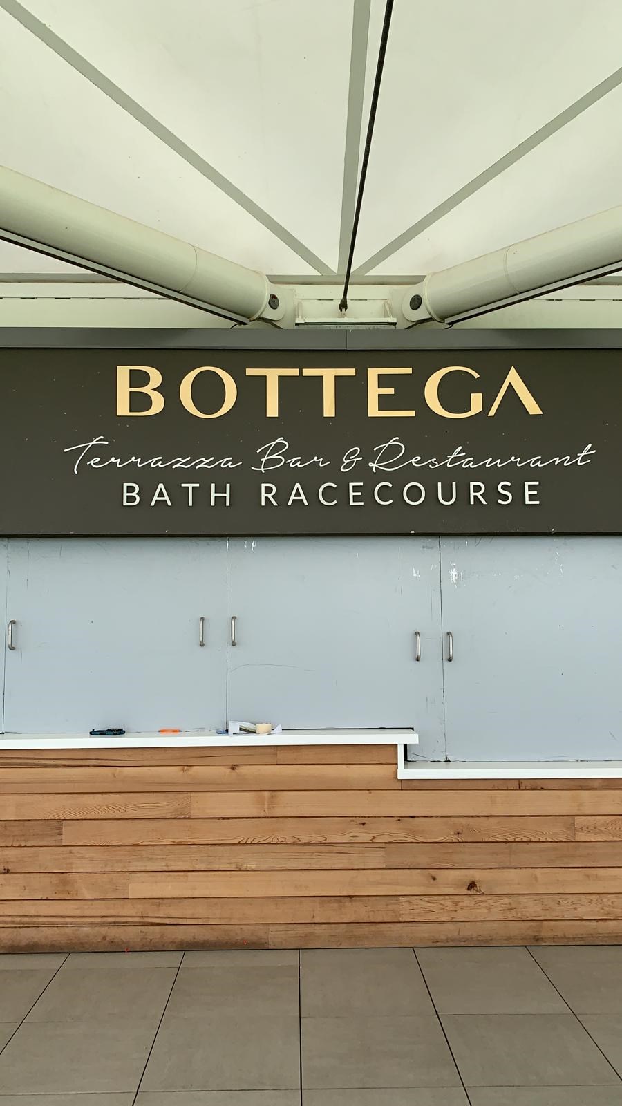 Bath Racecourse Bottega White & Gold Flat Cut Acrylic Letters On Stand Off Locators (Bath)